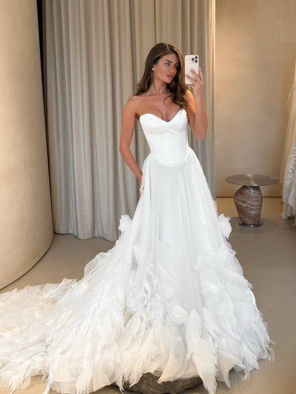 Strapless Corset Wedding Dress with Feathery Skirt