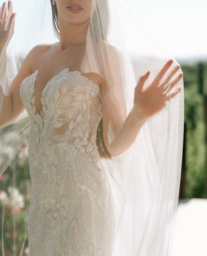 Strapless Plunging Lace Fit and Flare Wedding Dress