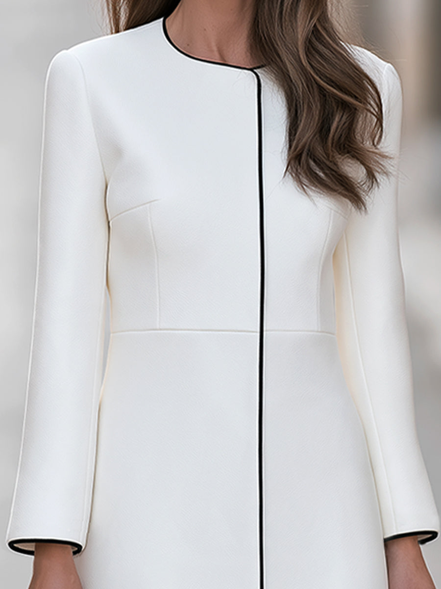 Long Sleeve Contrast Trim Midi Sheath Dress