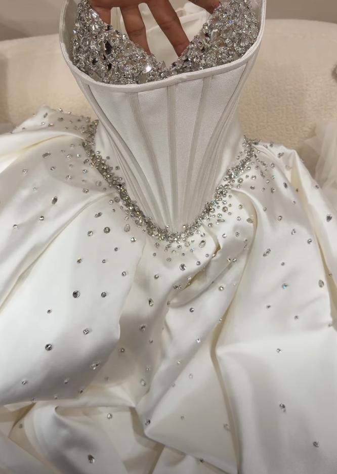 Crystal Beaded Strapless Corset Ball Gown Wedding Dress