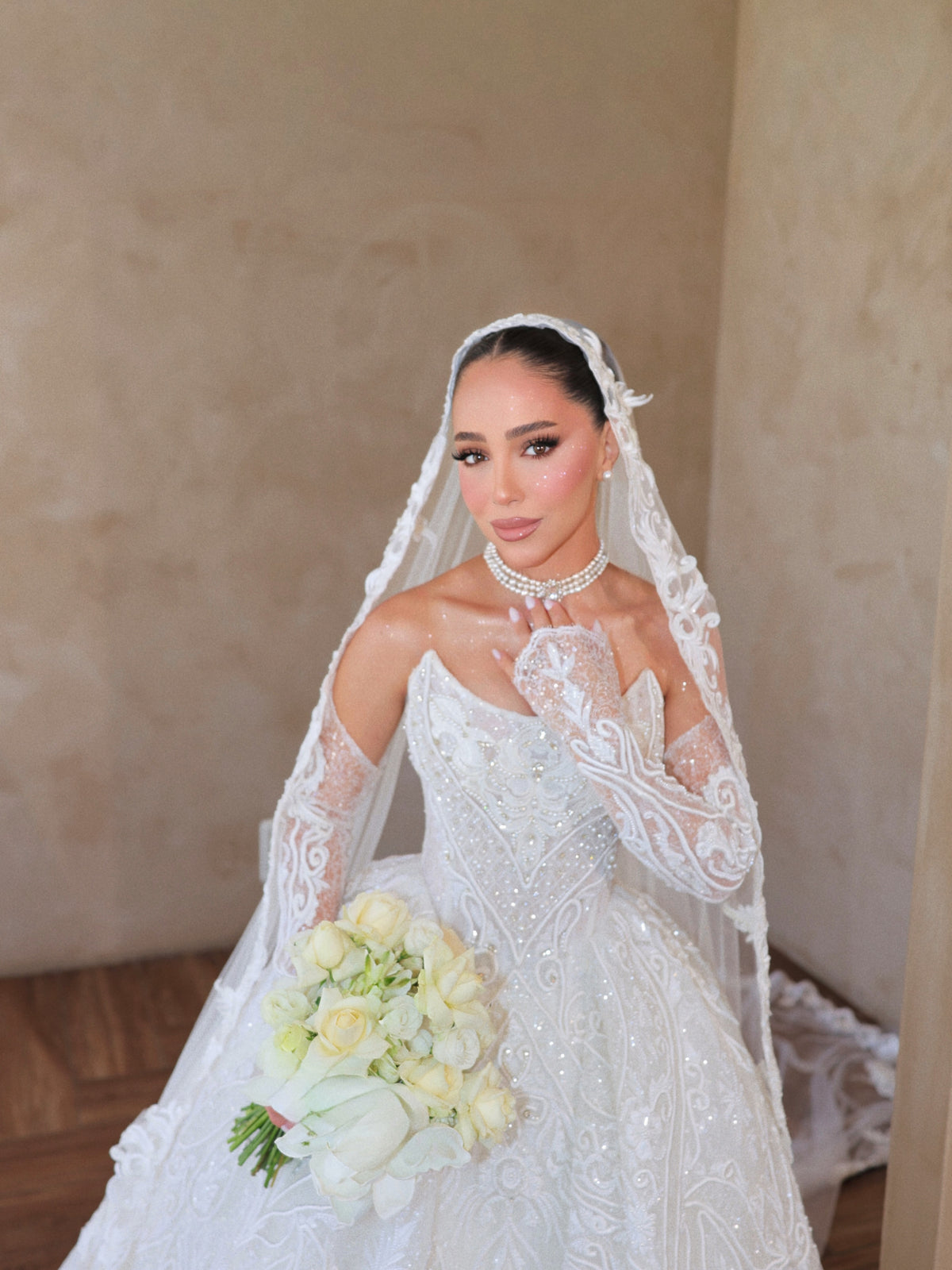 Embroidered Ball Gown Wedding Dress with Sleeves