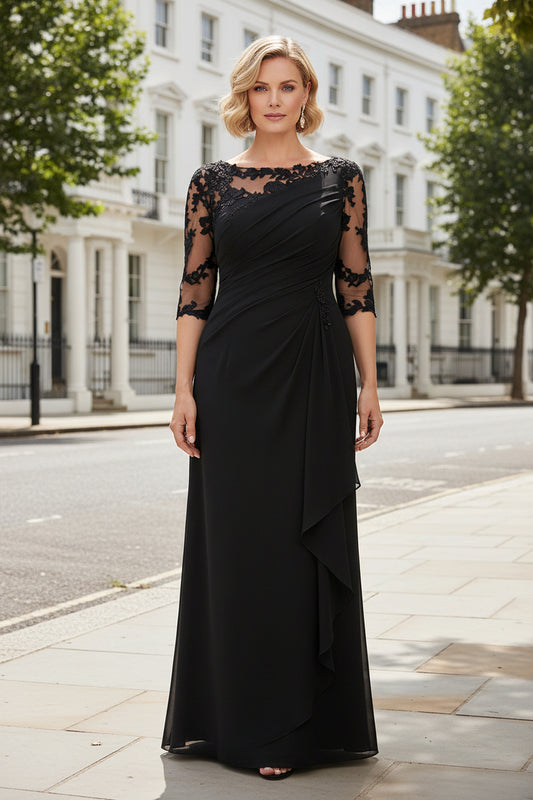 Illusion Lace Evening Gown with Ruched Bodice