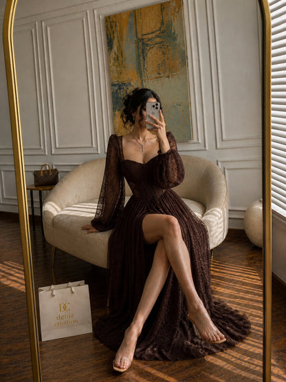 Lace Corset Maxi Dress with Long Bishop Sleeves
