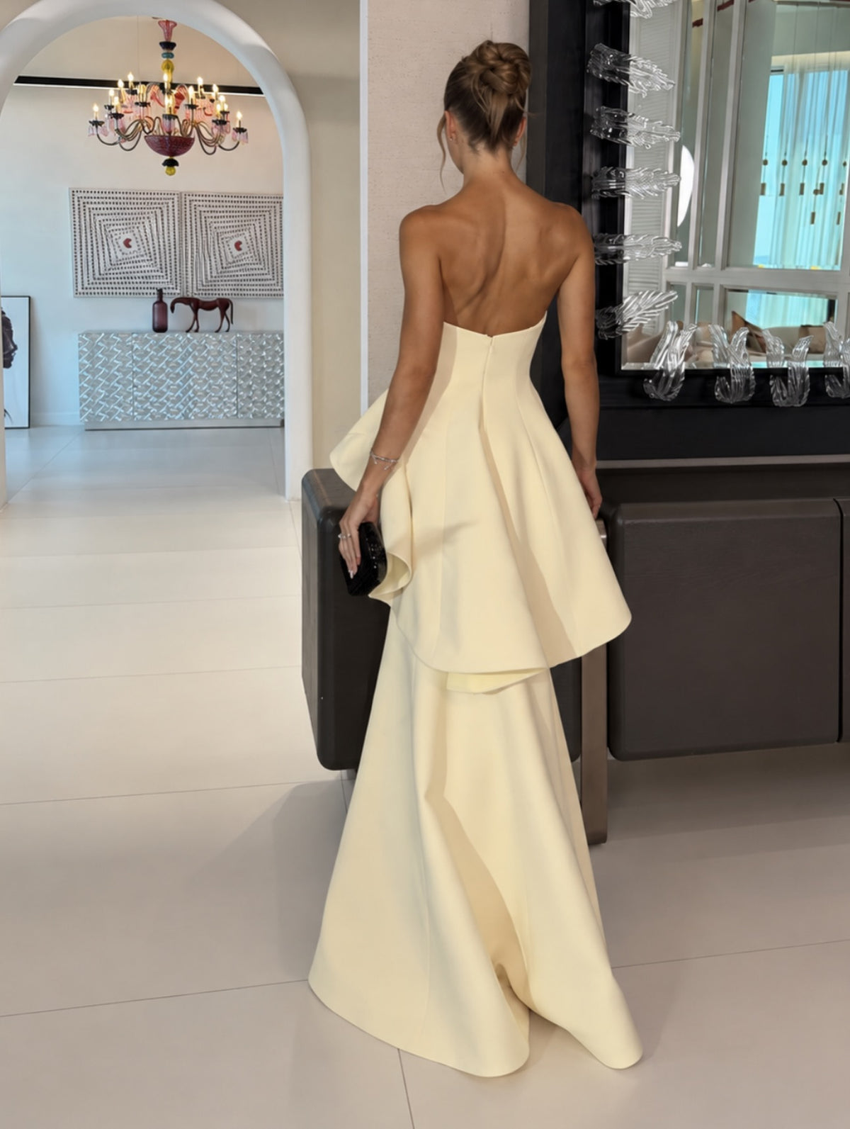 Strapless Peplum Trumpet Evening Gown