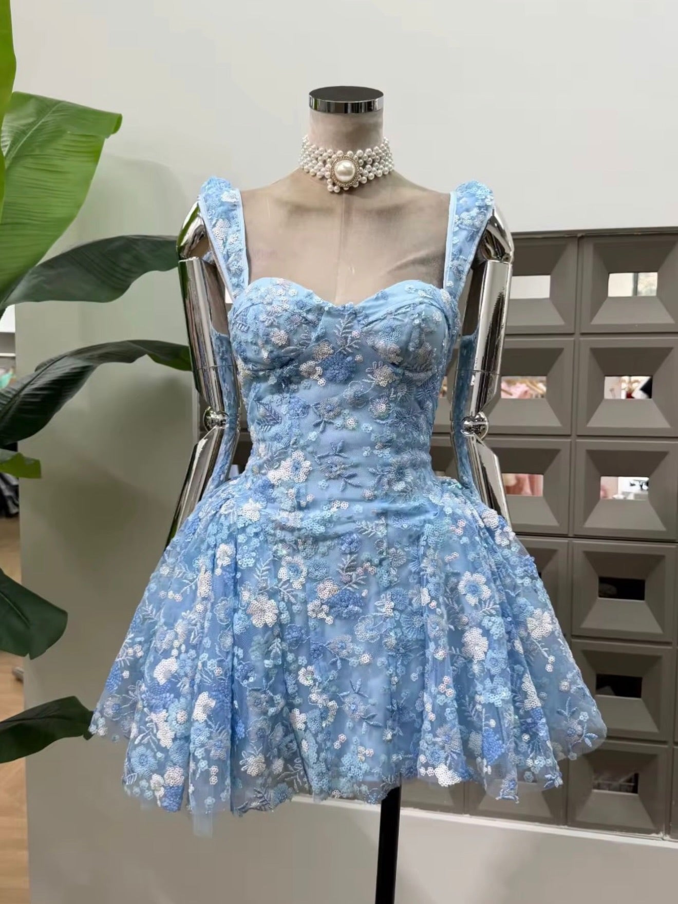 Floral Sequin Corset Mini Dress