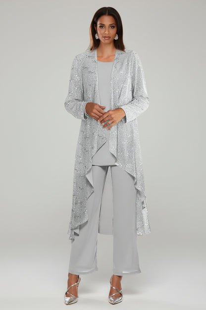 Elegant 3-Piece Mother of the Bride Pantsuit with Lace Duster Jacket