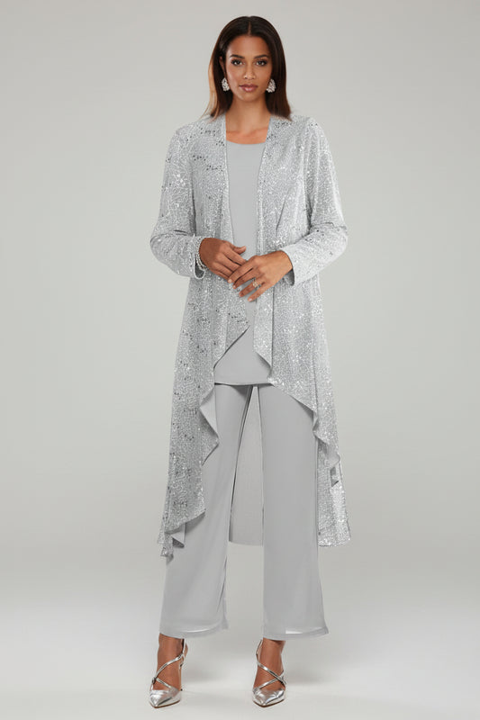 Elegant 3-Piece Mother of the Bride Pantsuit with Lace Duster Jacket