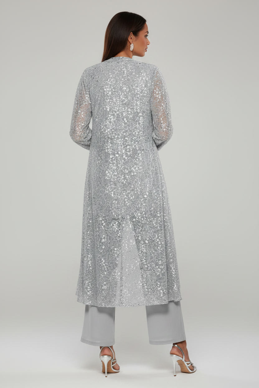Elegant 3-Piece Mother of the Bride Pantsuit with Lace Duster Jacket