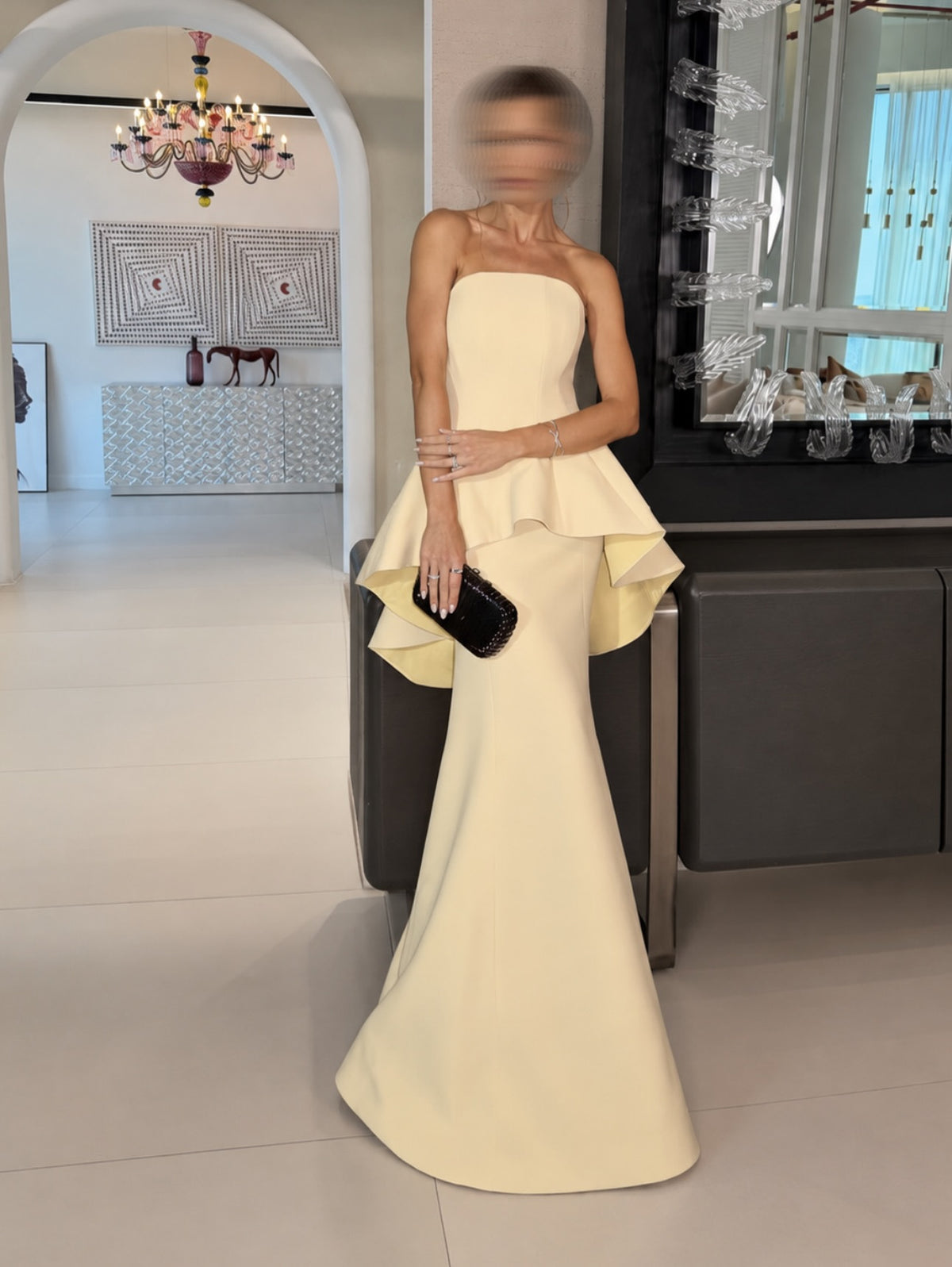 Strapless Peplum Trumpet Evening Gown