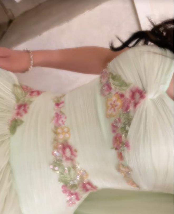 Floral Embroidered Cutout Gown with Pleated Skirt