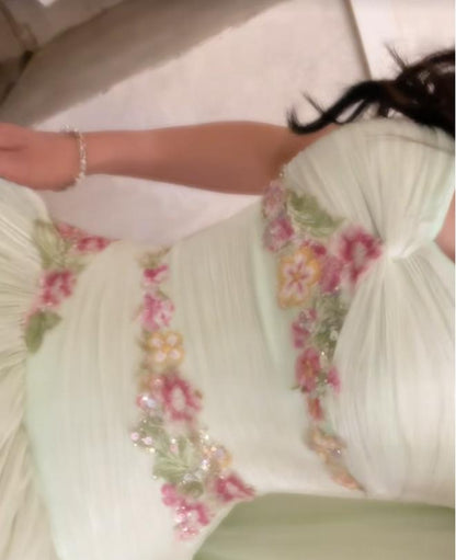 Floral Embroidered Cutout Gown with Pleated Skirt