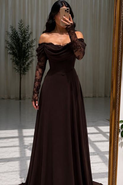 Corset Evening Gown with Lace Sleeves