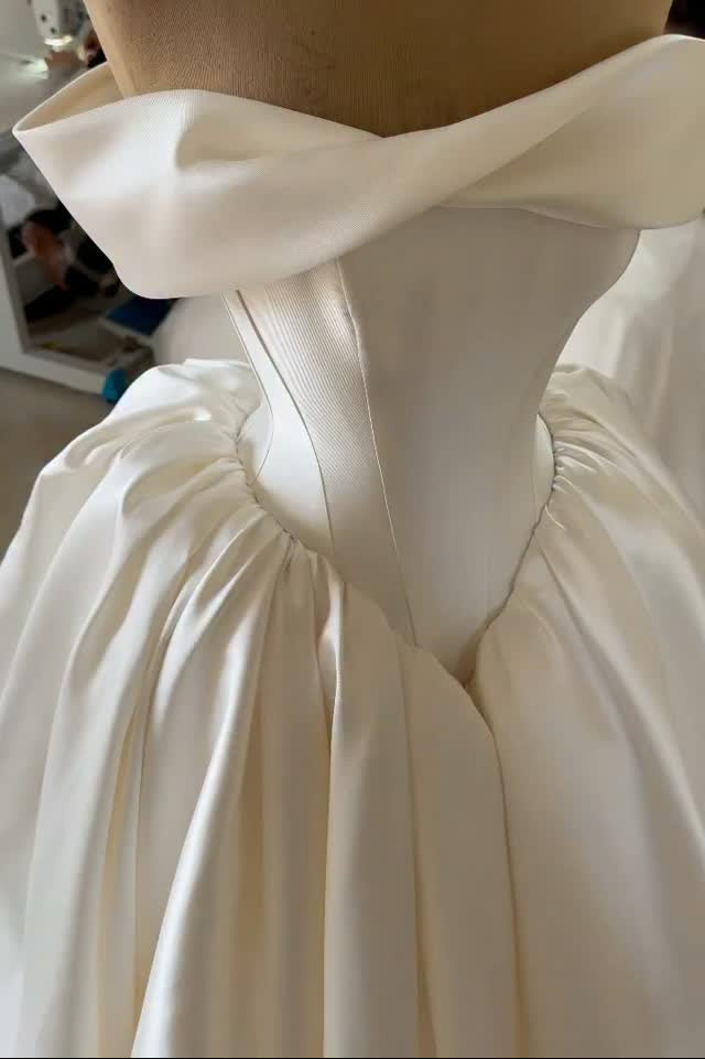 Off-Shoulder Draped Bodice Ball Gown Wedding Dress