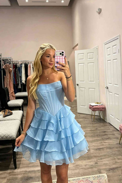 Strapless Tiered Ruffle Corset Mini Dress