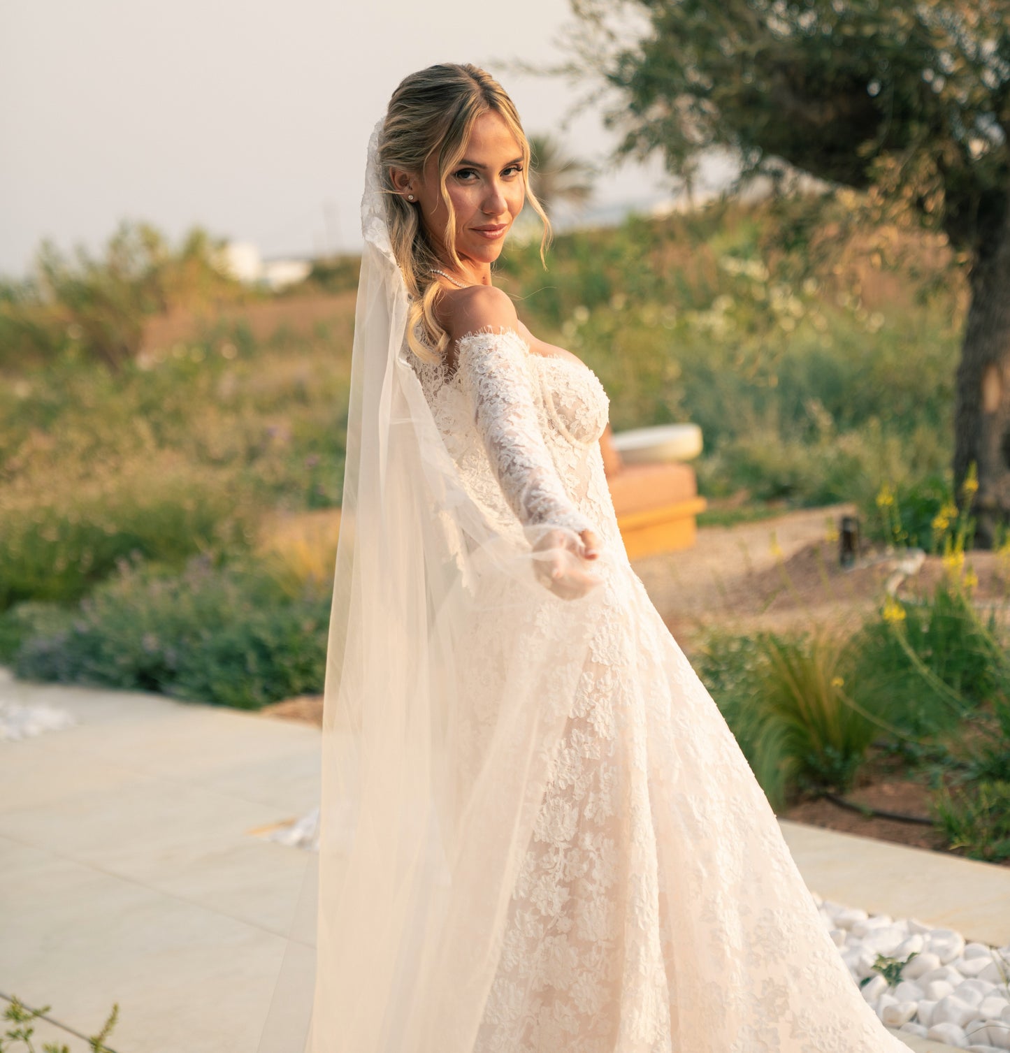Off-the-Shoulder Long Sleeve Lace Wedding Dress