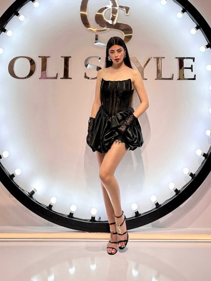 Strapless Corset Bubble Skirt Mini Dress