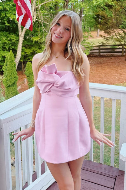 Strapless Bowknot Mini Homecoming Dress