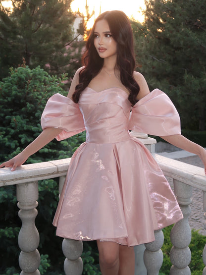 Off-the-Shoulder Bowknot Shimmer A-Line Mini Dress
