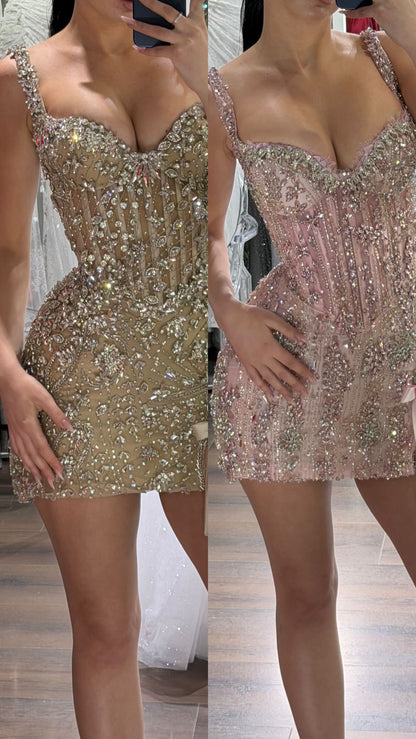 Embellished Corset Mini Dress with Bow Accent
