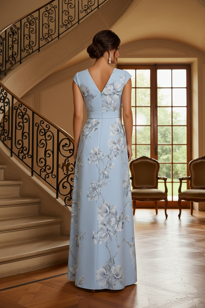 Elegant Floral Print V-Neck Maxi Dress