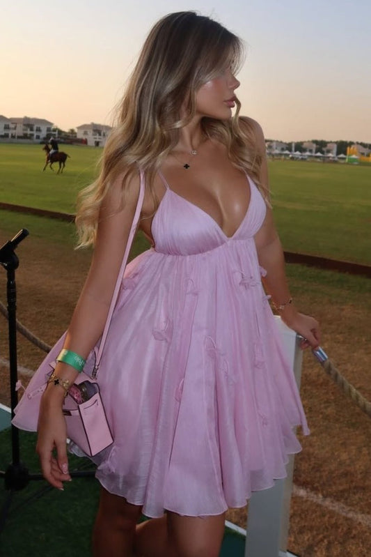 Backless 3D Floral Organza Mini Dress