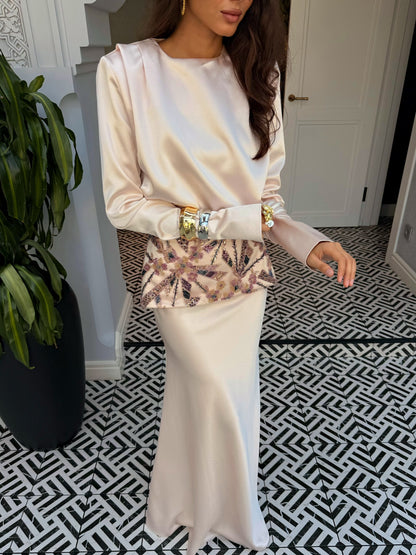 Long Sleeve Maxi Dress with Embellished Waist Detail