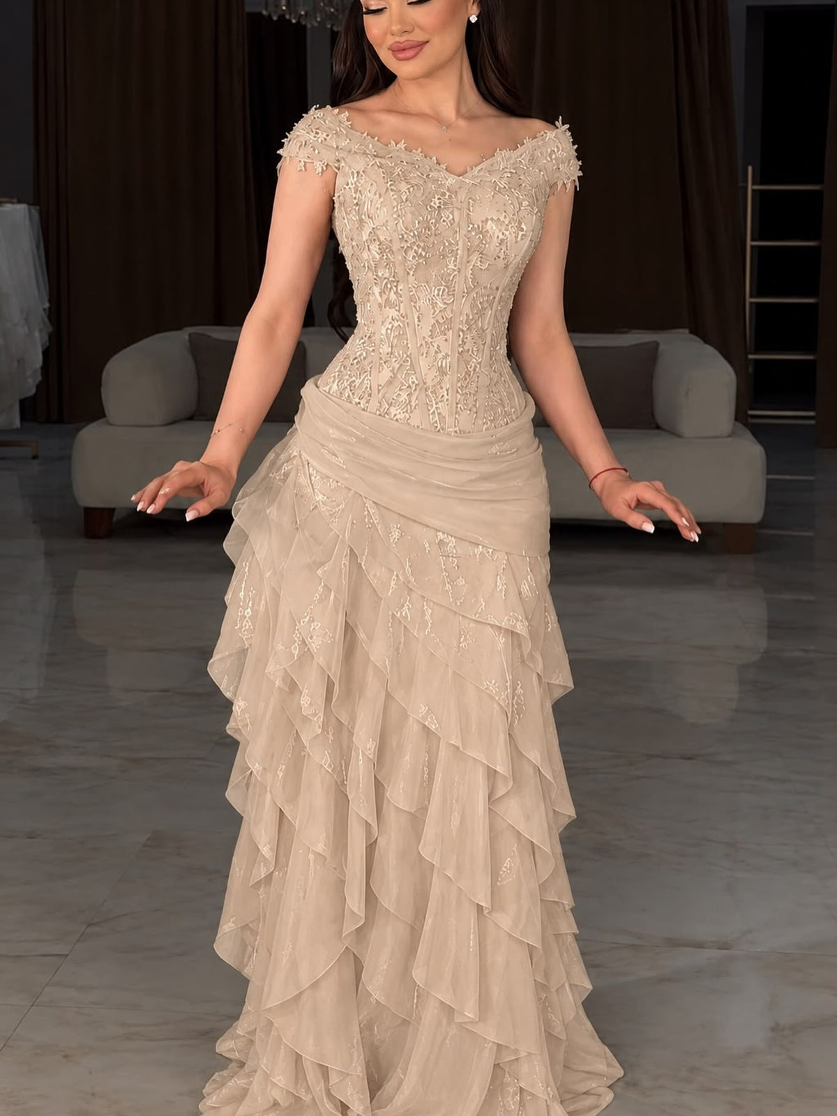 Corset Tiered Ruffle Evening Gown