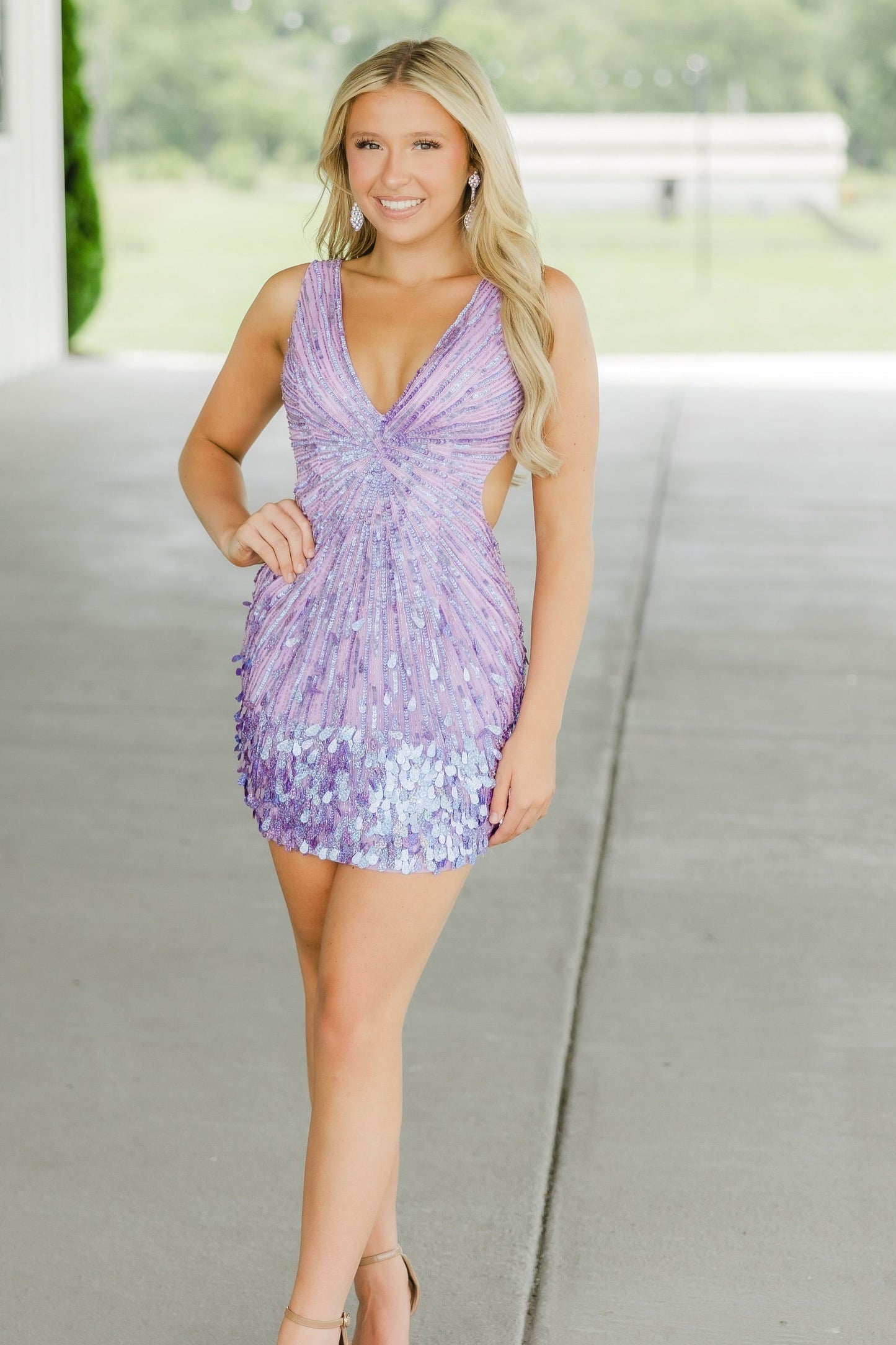 Beaded V-Neck Cut-Out Homecoming Mini Dress