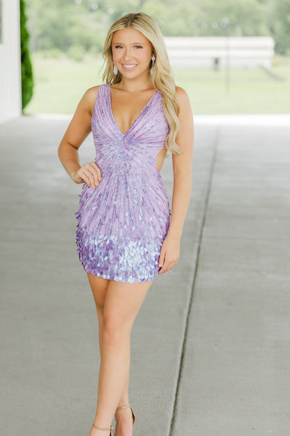 Beaded V-Neck Cut-Out Homecoming Mini Dress