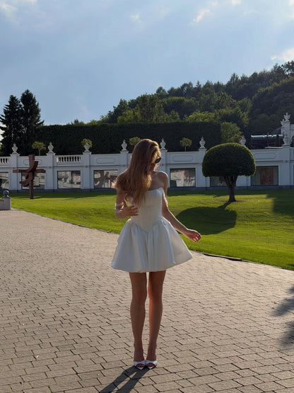 Off-Shoulder Fit and Flare Mini Dress with Beaded Straps