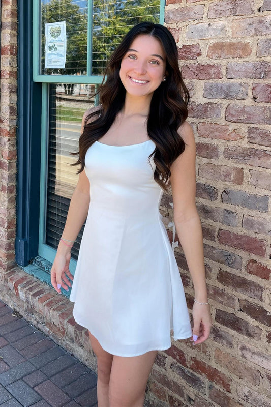 Satin Mini Dress with Bow-Tie Open Back