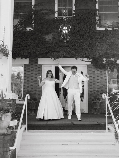 Off-the-Shoulder Satin Wedding Dress with Sweep Train