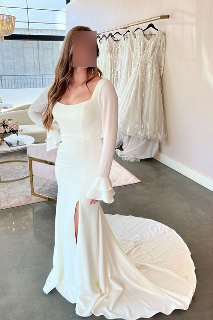 Square Neck Long Sleeve Mermaid Wedding Dress