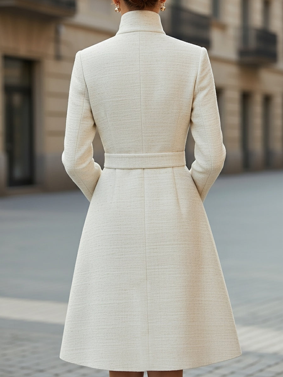 High-Neck Belted A-Line Coat Dress