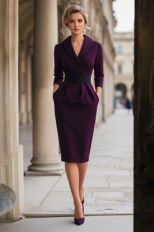 Belted Wrap Midi Sheath Dress