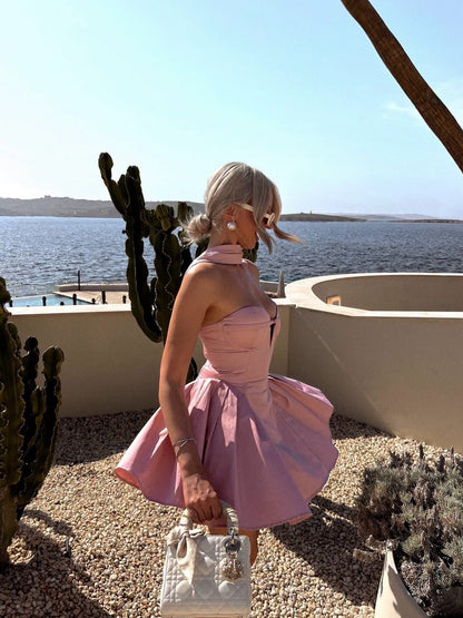Strapless Sweetheart Cut-Out Pleated Mini Dress