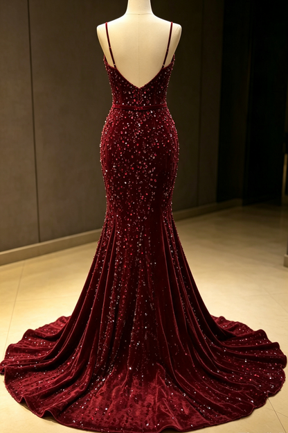 Velvet Sequin Mermaid Gown with Sweetheart Neckline