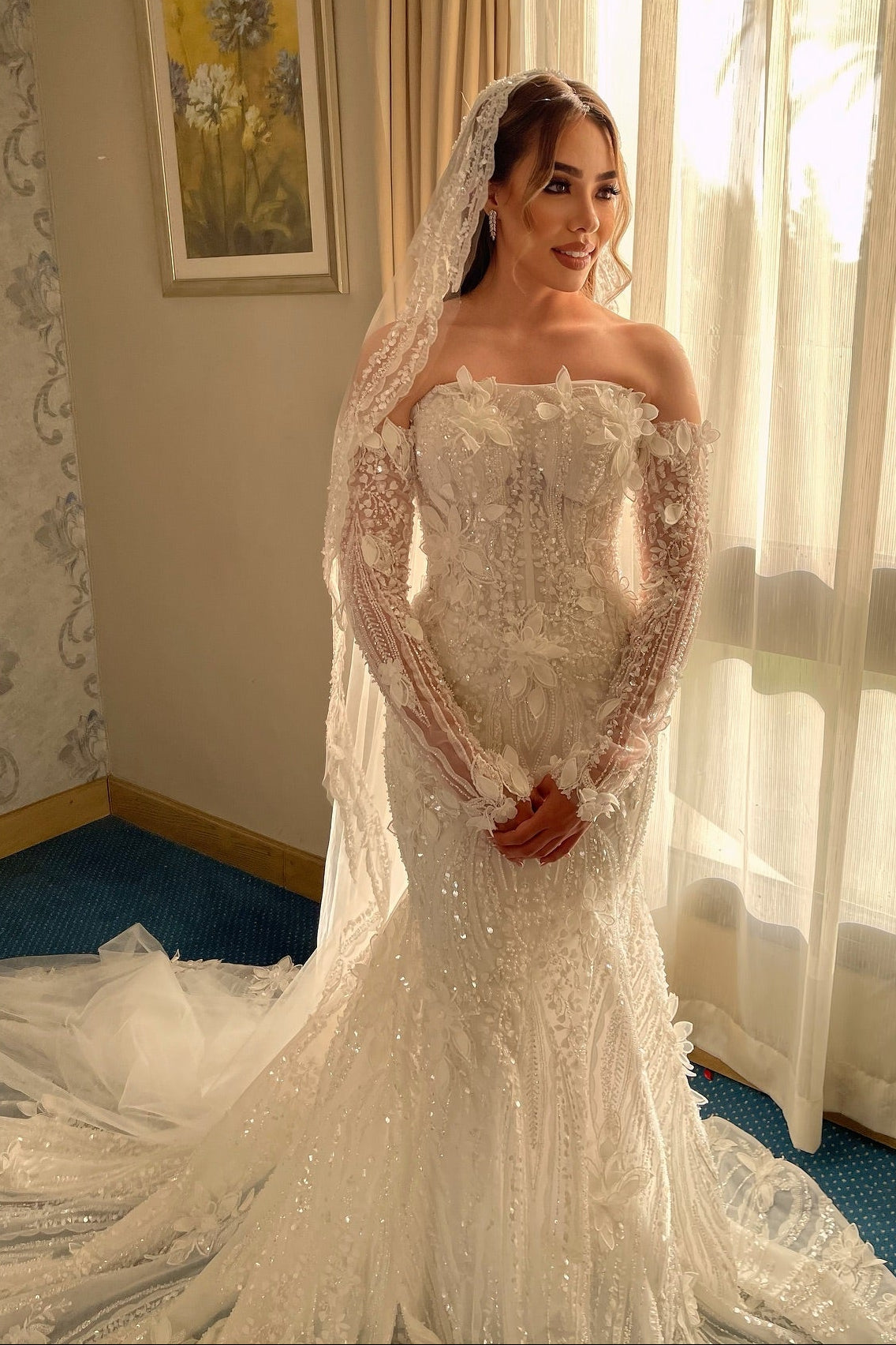 Embellished Mermaid Wedding Dress with Sleeves