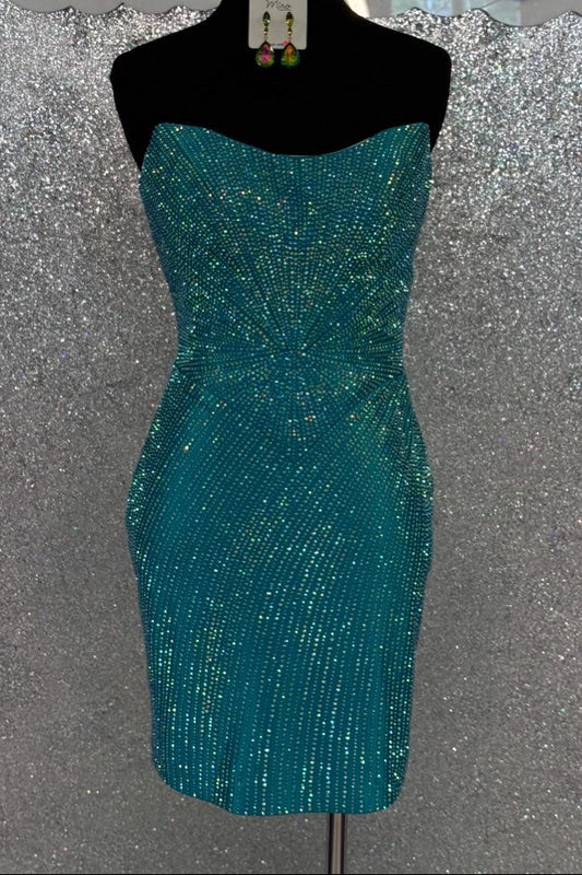 Strapless Rhinestone Embellished Bodycon Dress