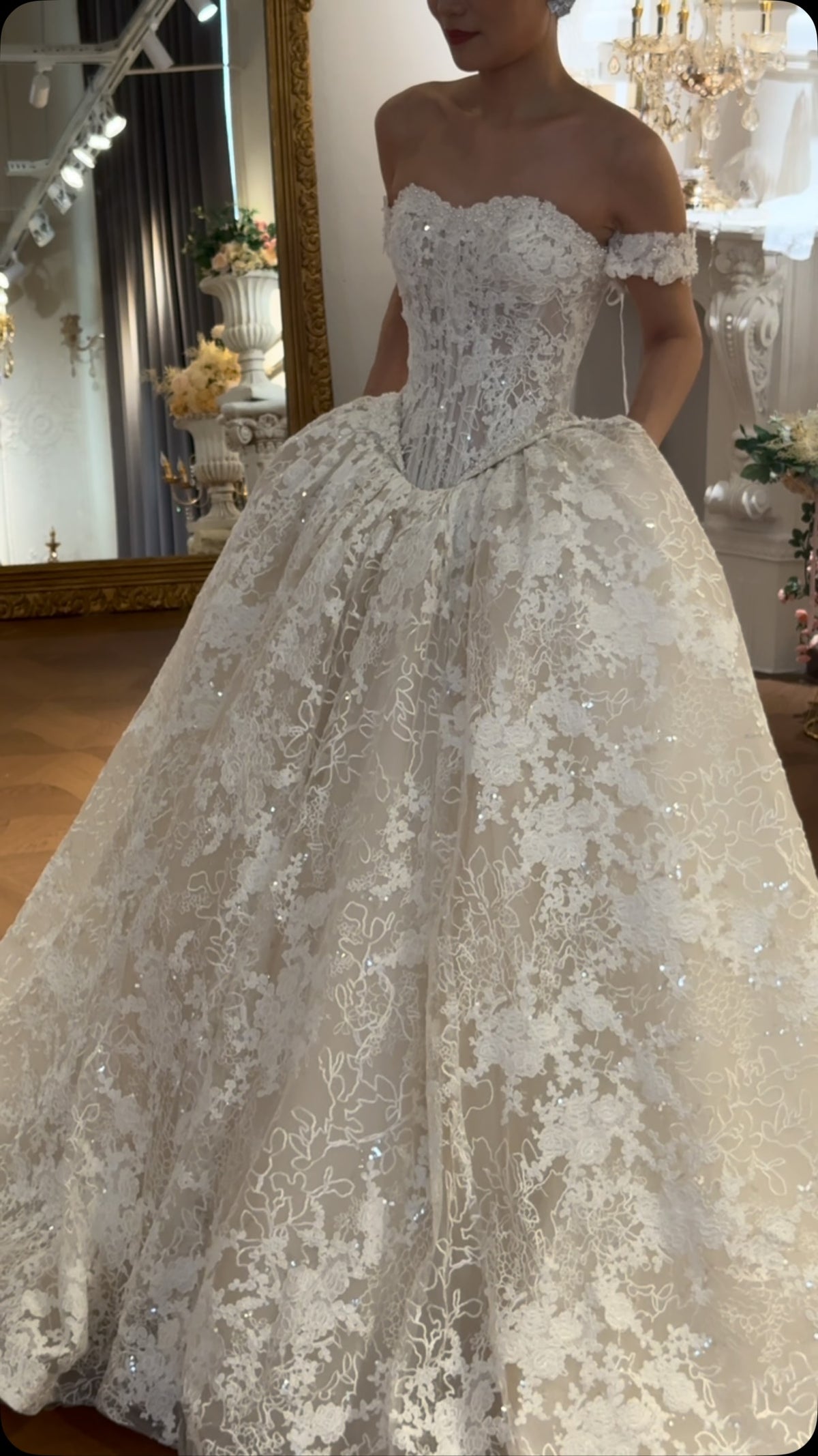 Sequin Lace Corset Ball Gown Wedding Dress