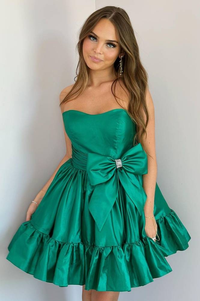 Strapless Ruffled Taffeta Mini Dress