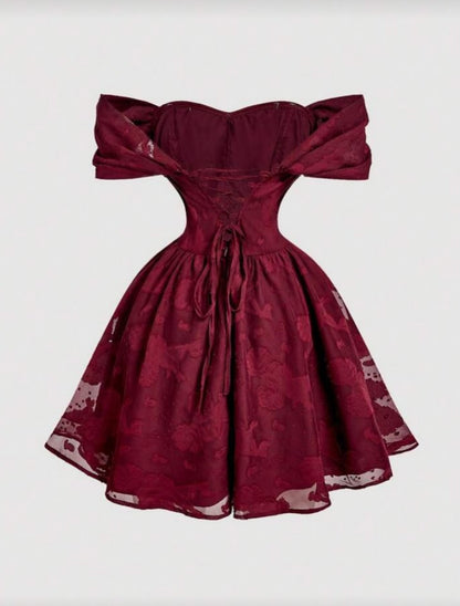 Off-the-Shoulder Lace Corset A-Line Dress