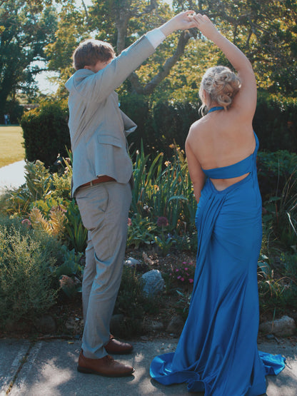 Satin Halter Neck Mermaid Formal Dress