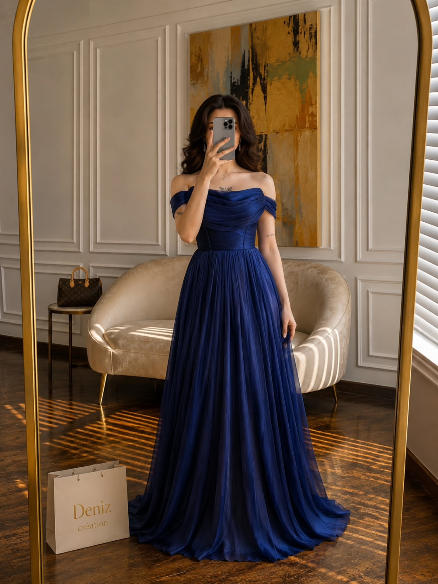 Off-the-Shoulder Ruched Corset Floor-Length Gown