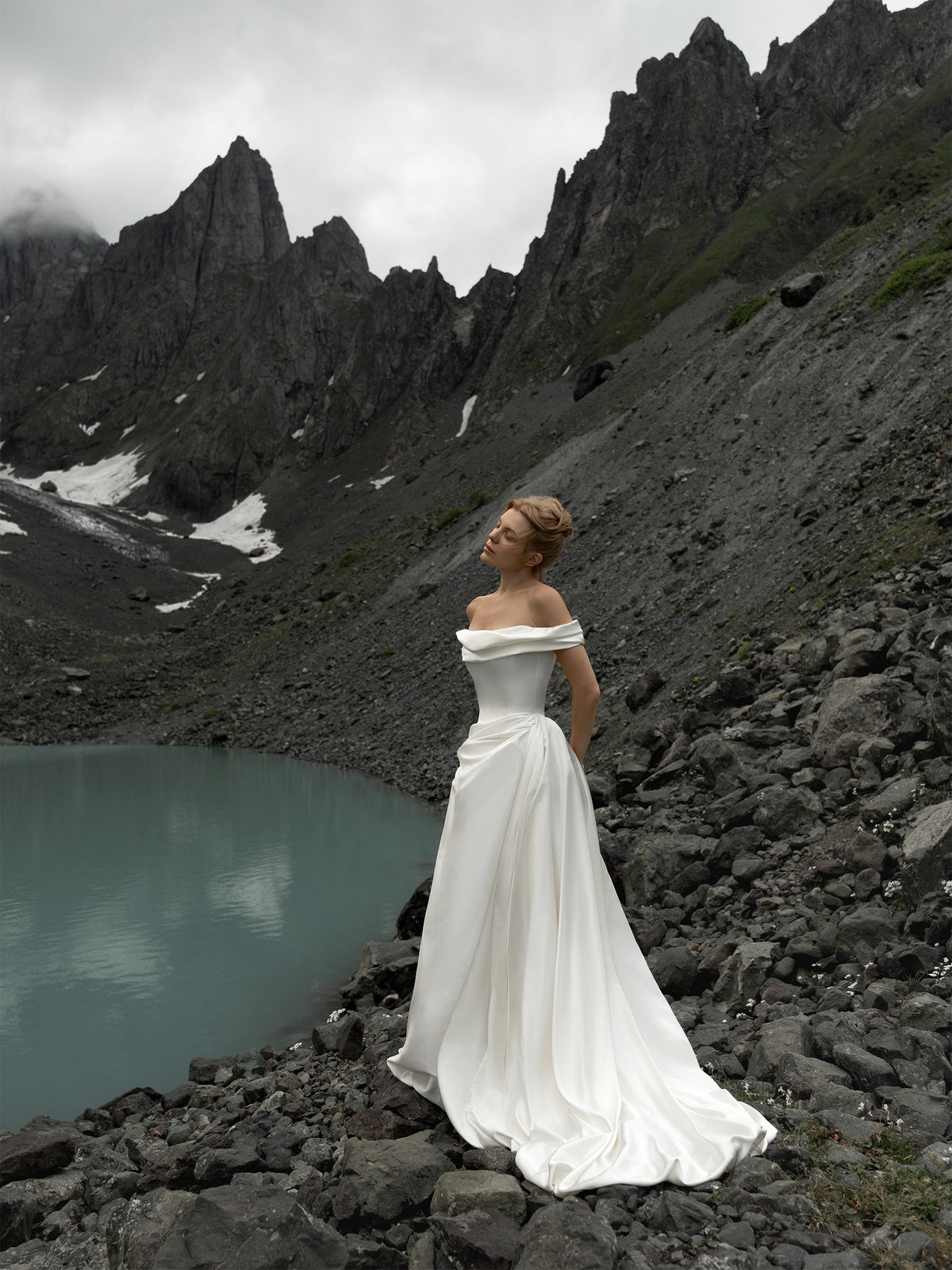 Strapless High-Low Satin Wedding Dress with Train