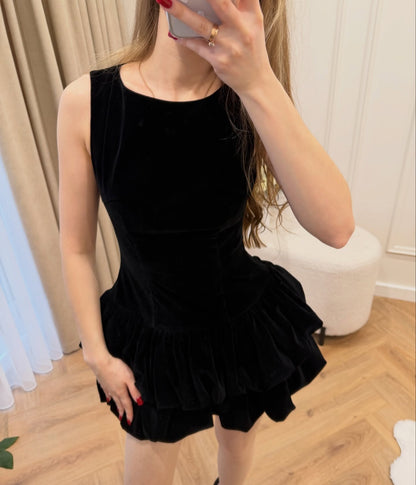 Tiered Velvet Bubble Skirt Mini Dress