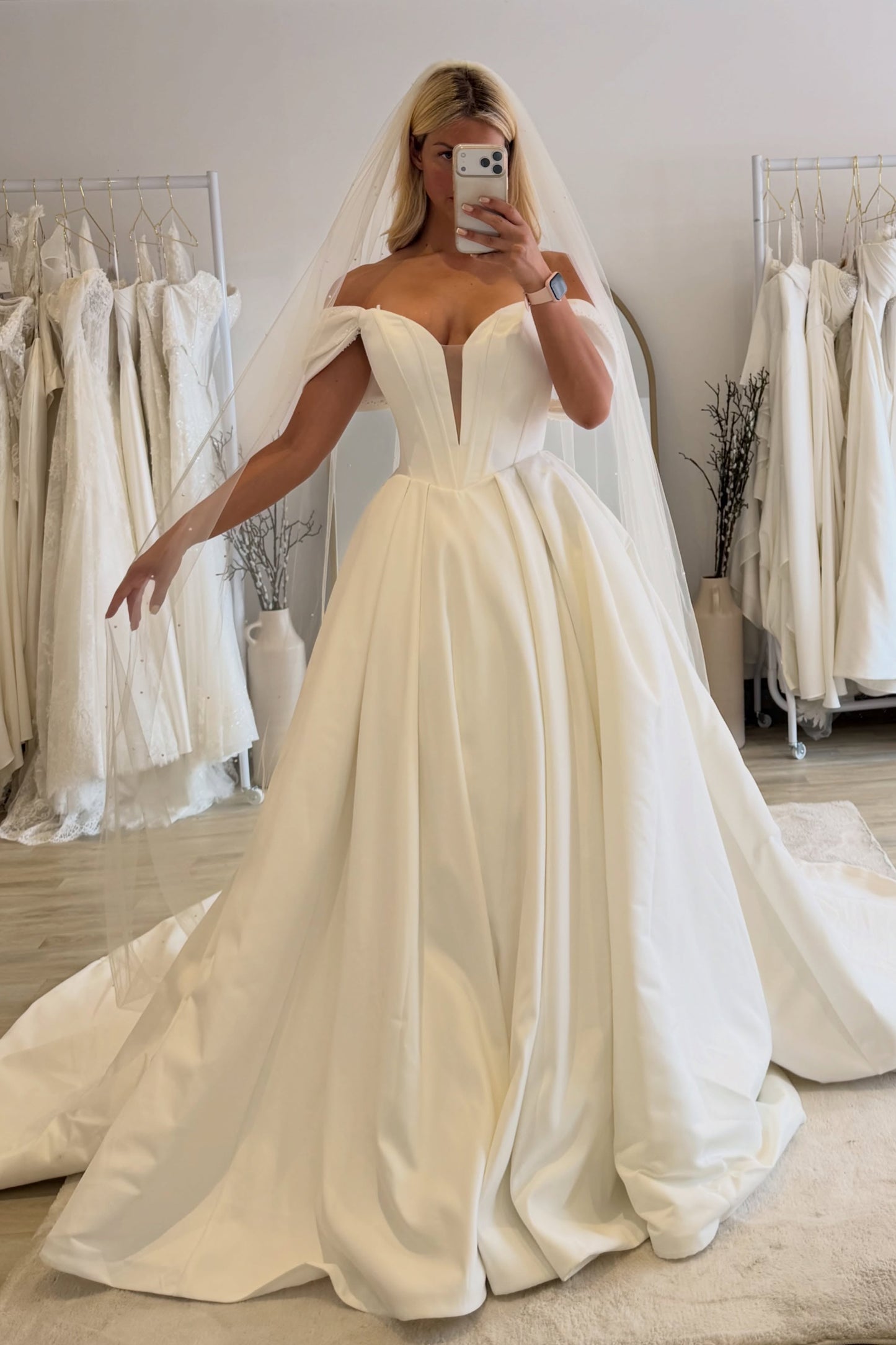 Plunging Corset Satin Ball Gown Wedding Dress