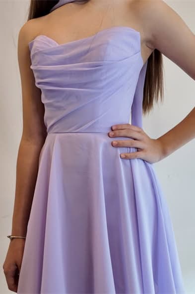 Chiffon A-Line Dress with Halter Sash and Lace-Up Back
