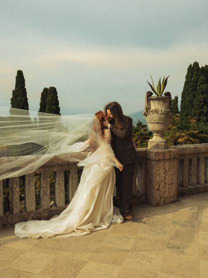 Square Neck Wedding Dress with Bell Sleeves