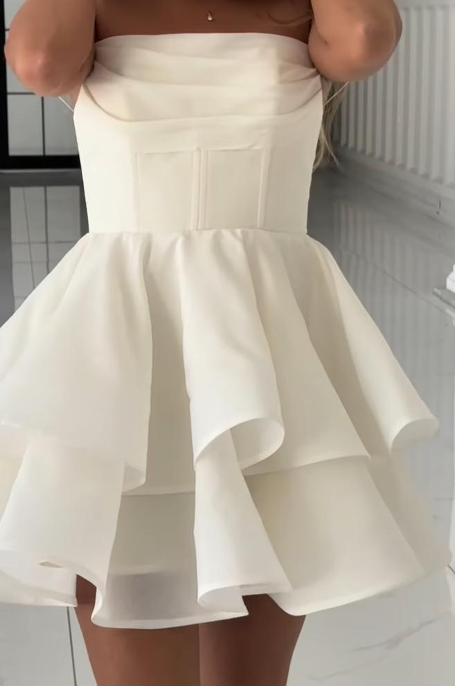 Strapless Tiered Mini Dress with Lace-Up Back